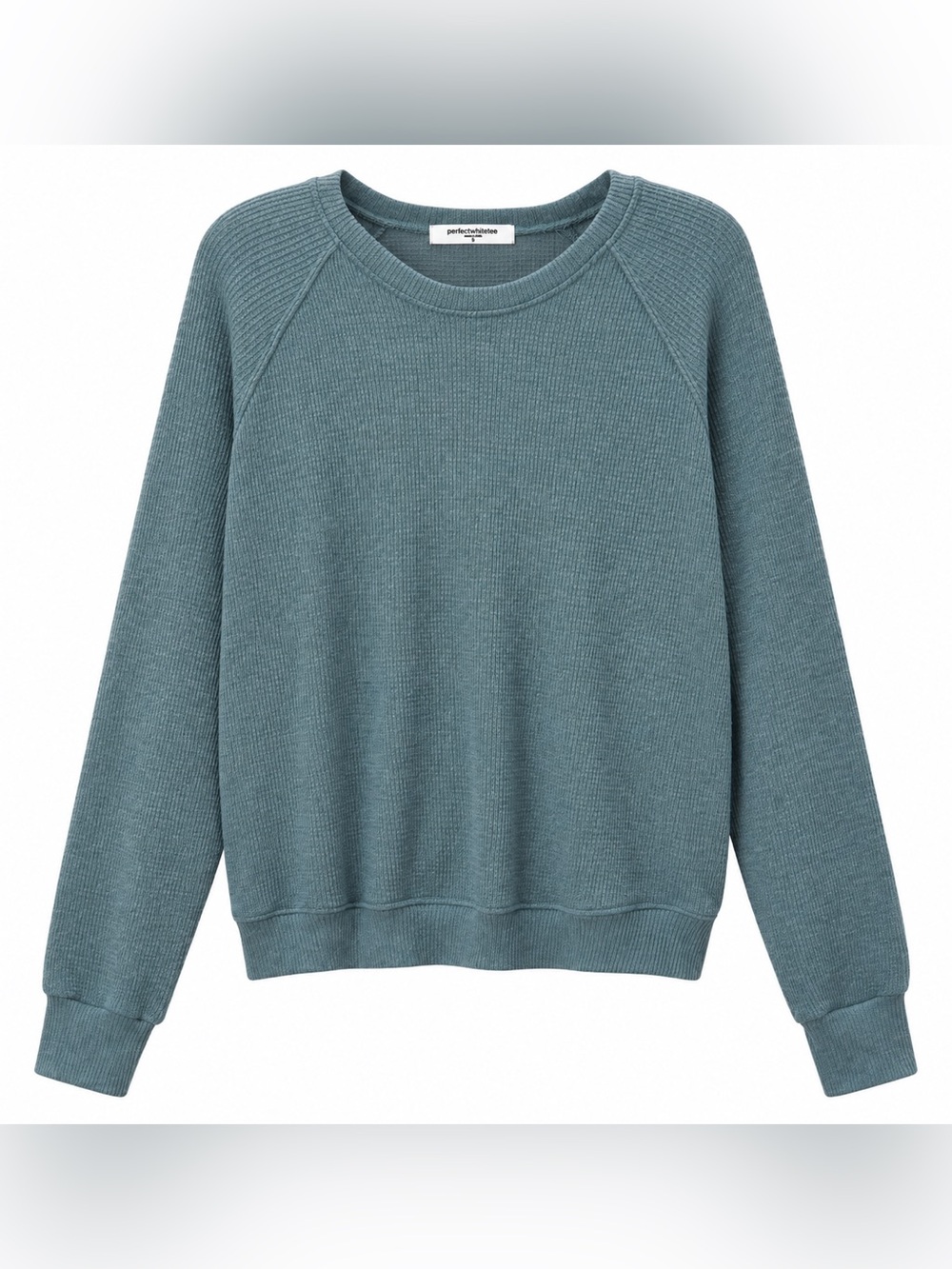 PerfectWhiteTee teal Waffleknit Crewneck, medium